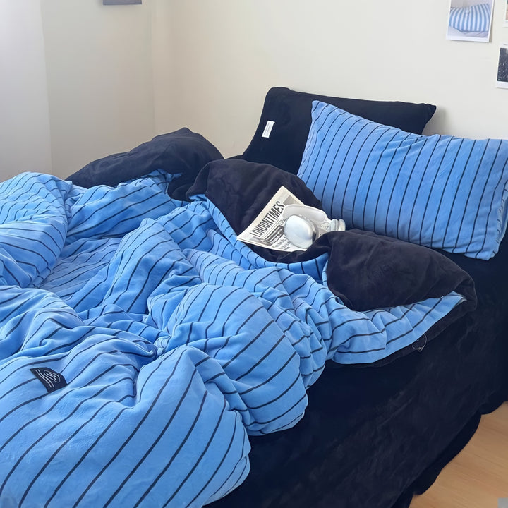 Pinstripe Fleece Bedding Set, Blue