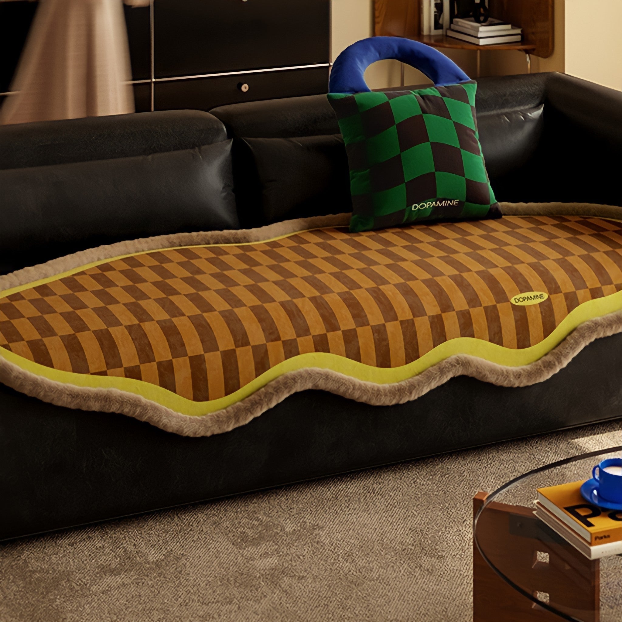 Block Check Suede-Like Seat Cushion, Yellow