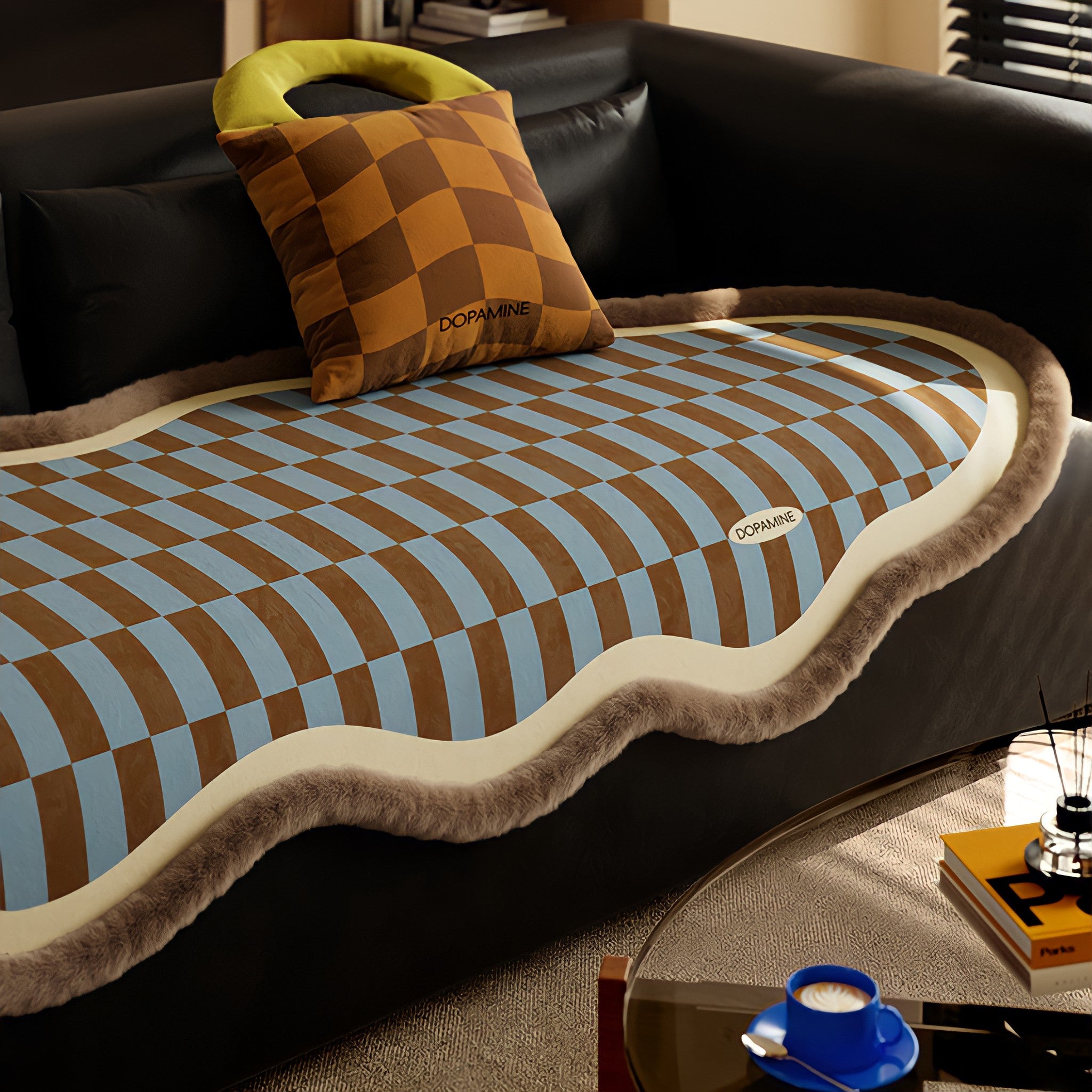 Block Check Suede-Like Seat Cushion, Ivory