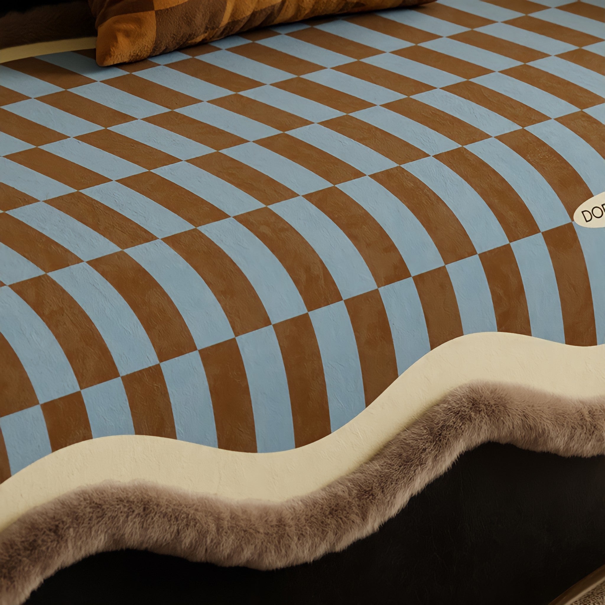 Block Check Suede-Like Seat Cushion, Ivory