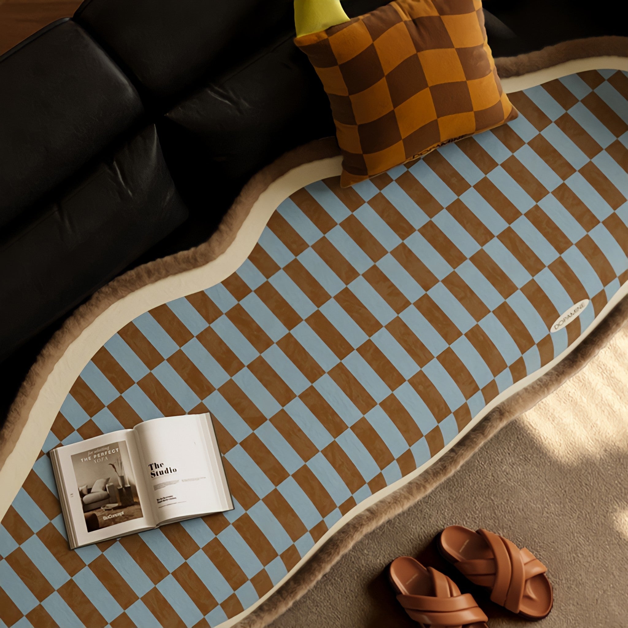 Block Check Suede-Like Seat Cushion, Ivory