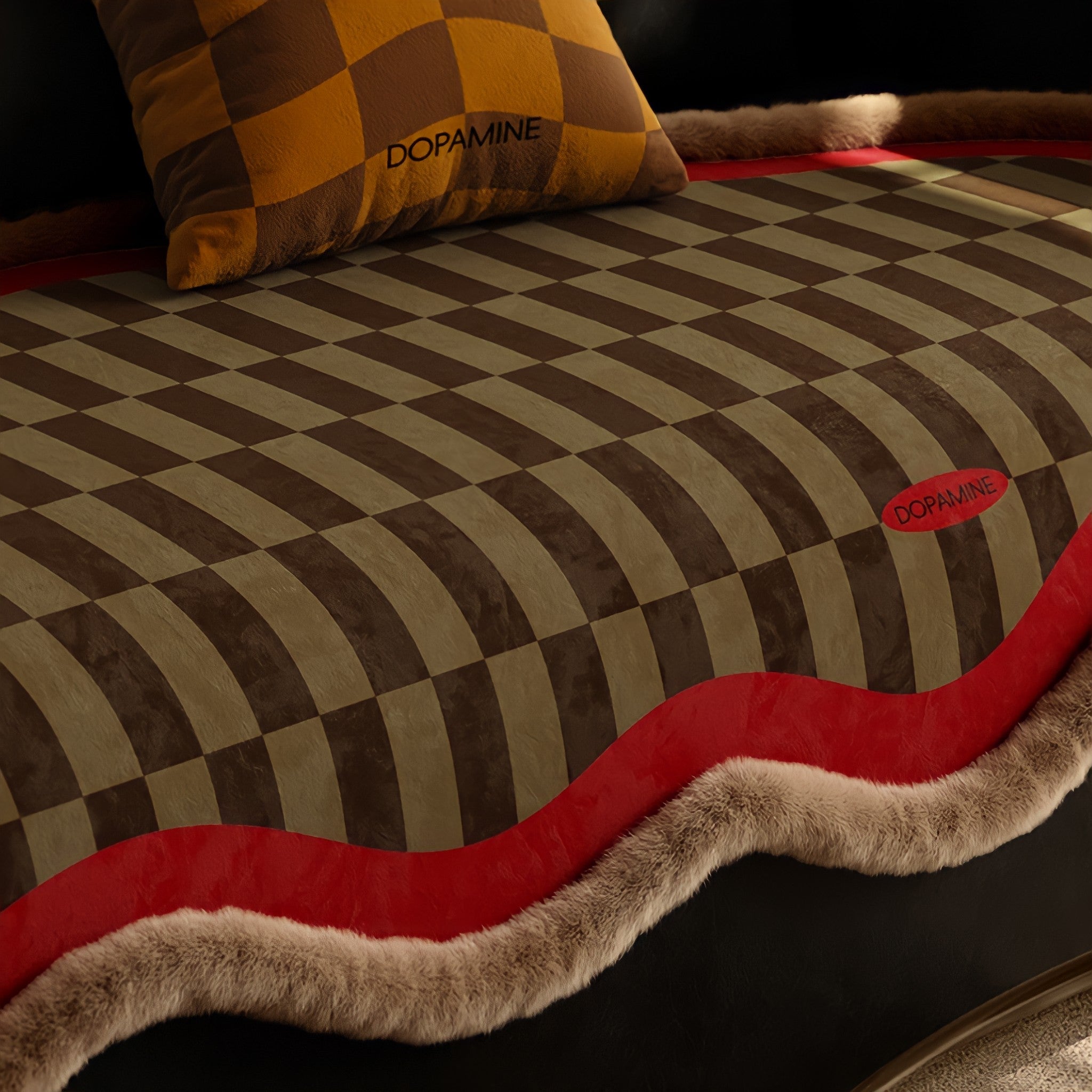 Block Check Suede-Like Seat Cushion, Red