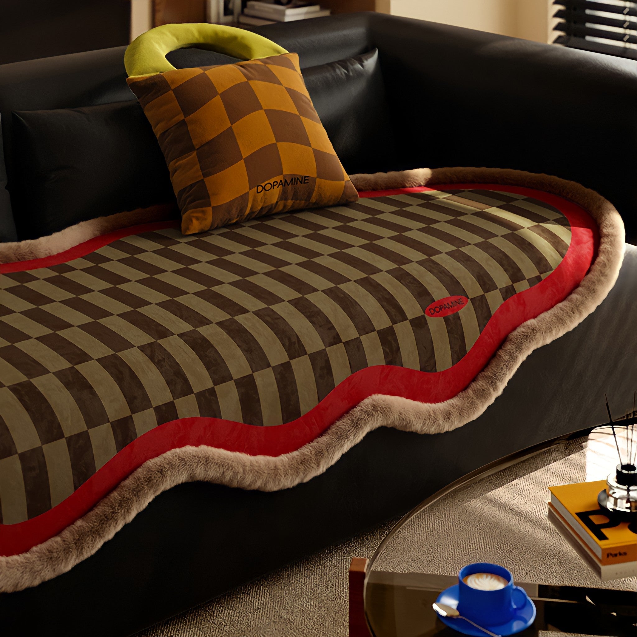 Block Check Suede-Like Seat Cushion, Red