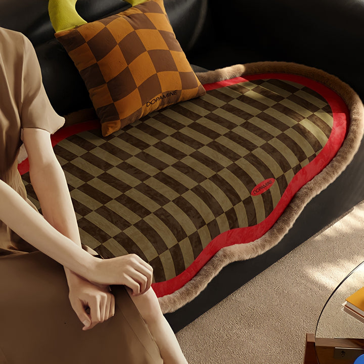 ブロックチェックスエードライクシートクッション レッド