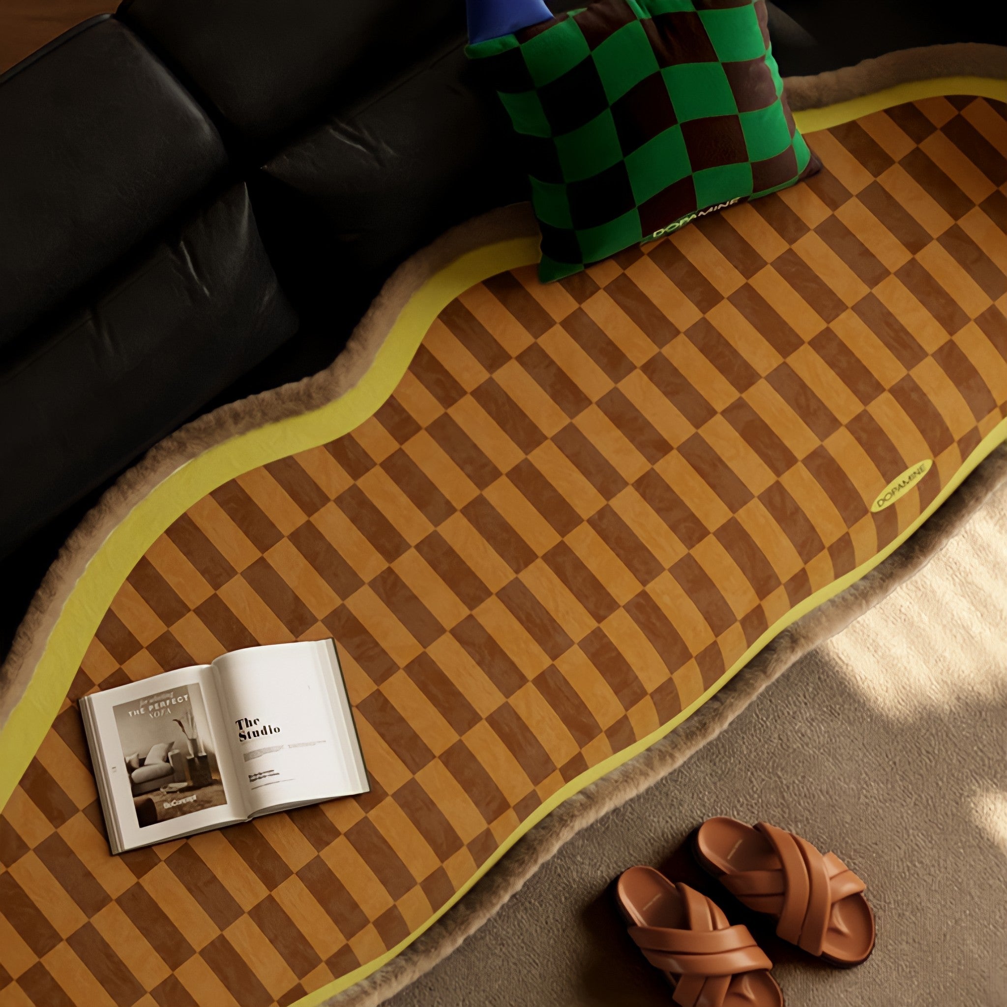 Block Check Suede-Like Seat Cushion, Yellow