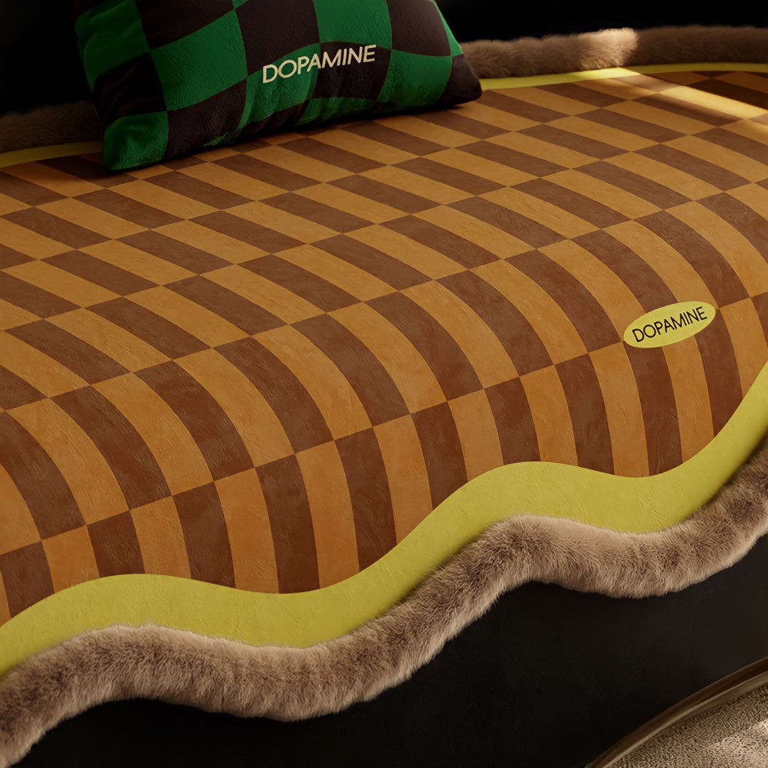 ブロックチェックスエードライクシートクッション イエロー