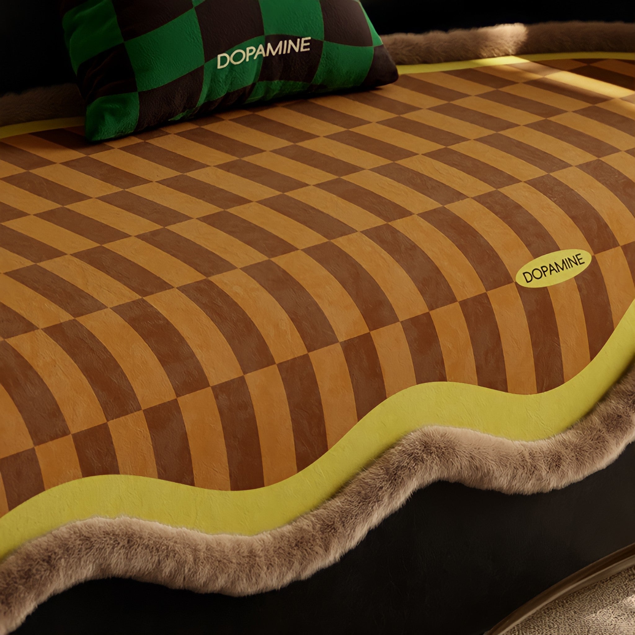 Block Check Suede-Like Seat Cushion, Yellow