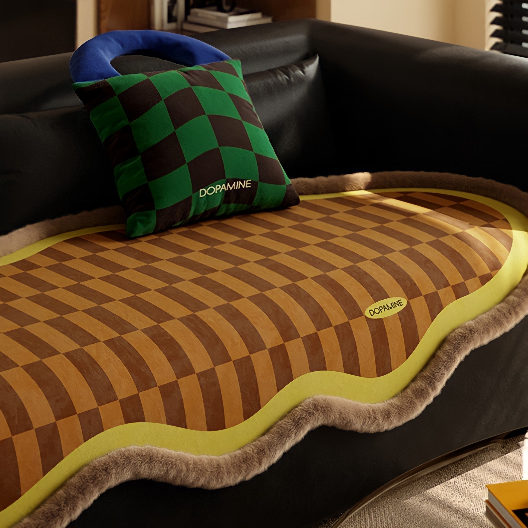 Block Check Suede-Like Seat Cushion, Yellow