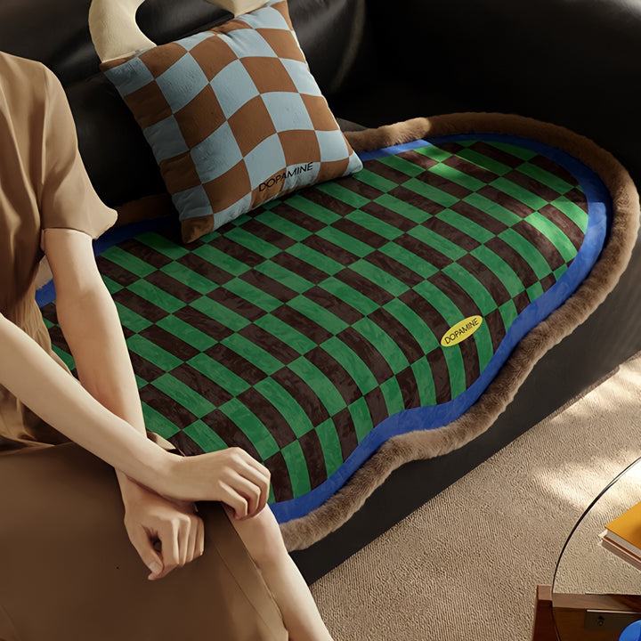 ブロックチェックスエードライクシートクッション ブルー