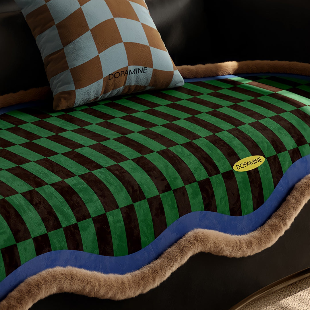 ブロックチェックスエードライクシートクッション ブルー