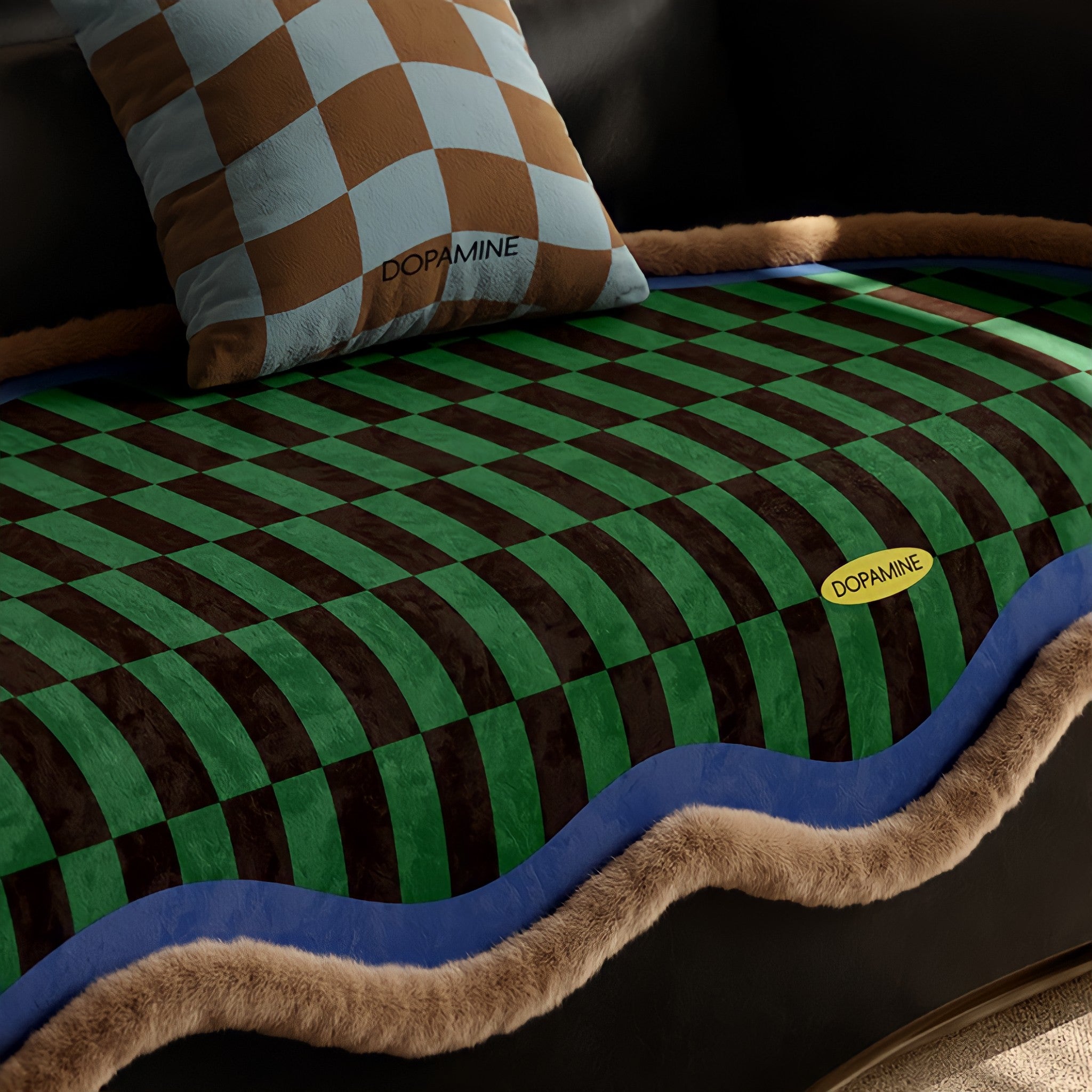 Block Check Suede-Like Seat Cushion, Blue