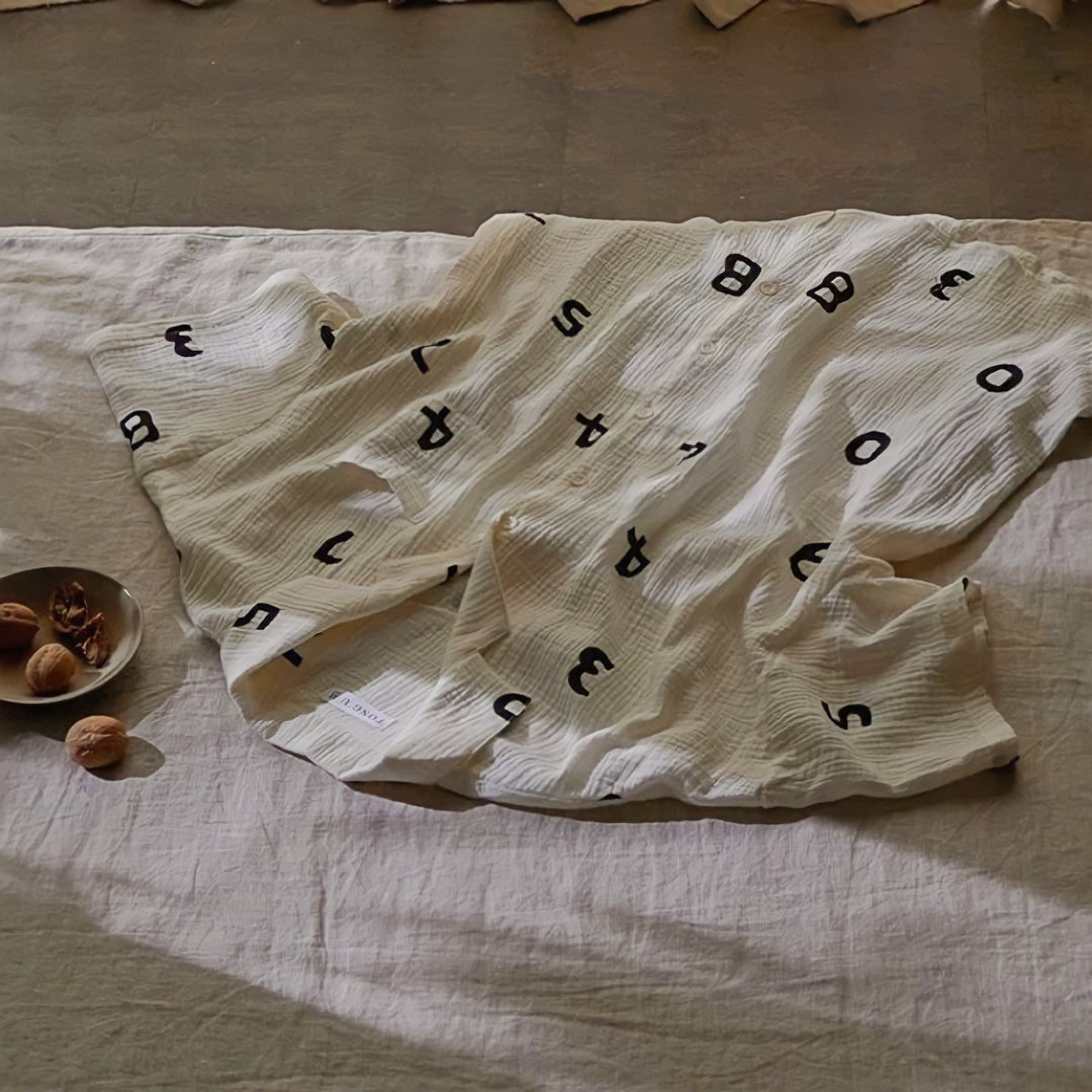 Number Print Cotton Gauze Pajamas 