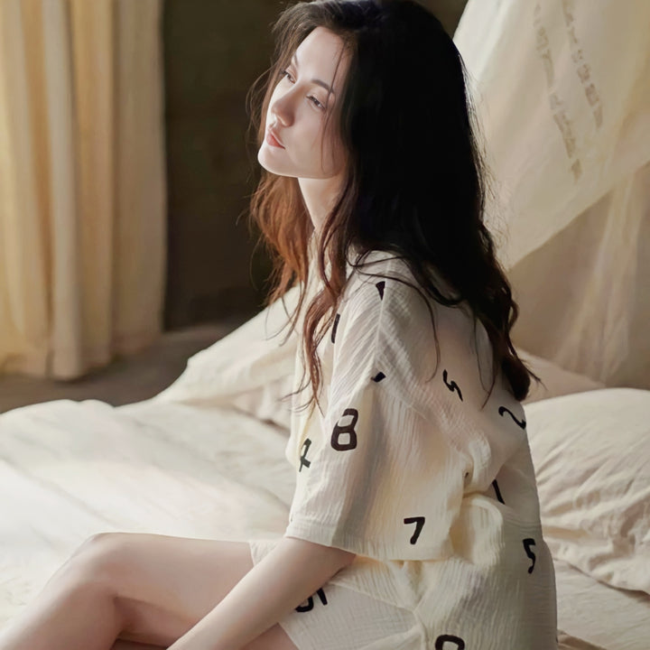 Number Print Cotton Gauze Pajamas 
