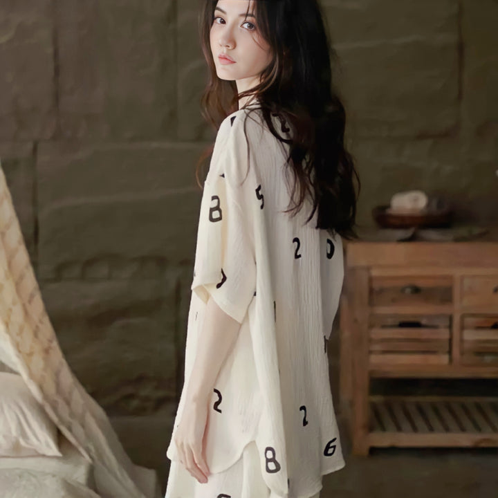 Number Print Cotton Gauze Pajamas 