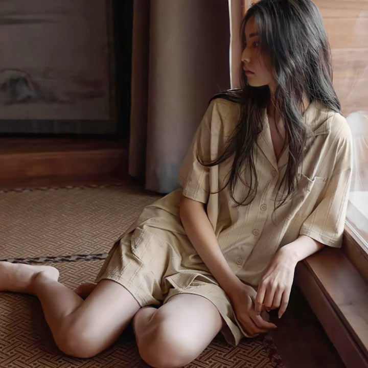 Cotton Stripe Natural Pajamas 