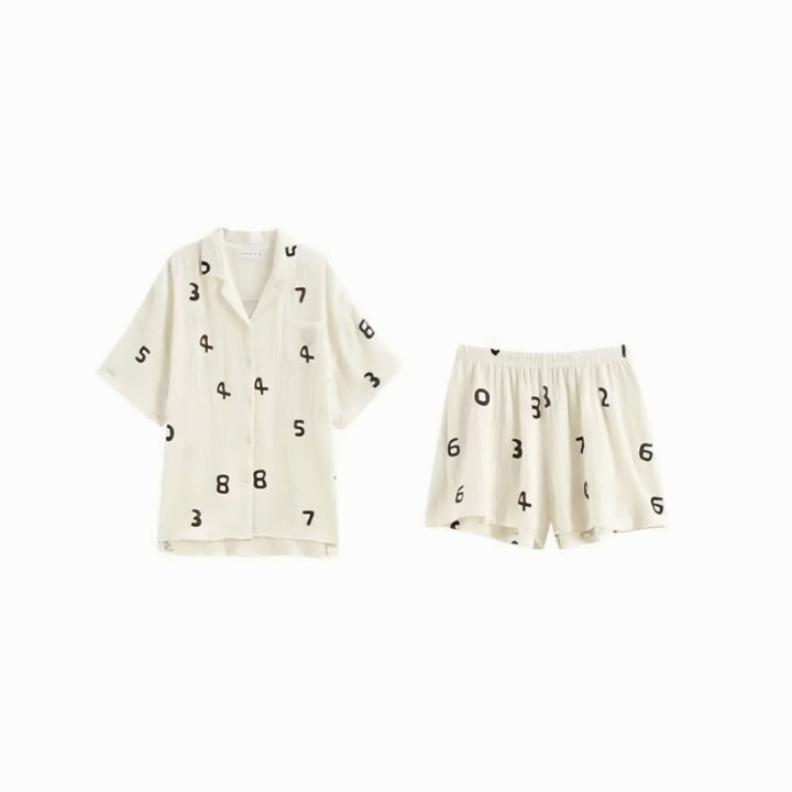 Number Print Cotton Gauze Pajamas 