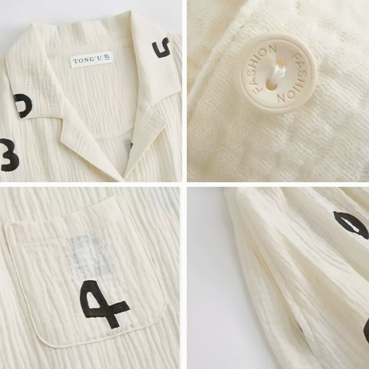 Number Print Cotton Gauze Pajamas 