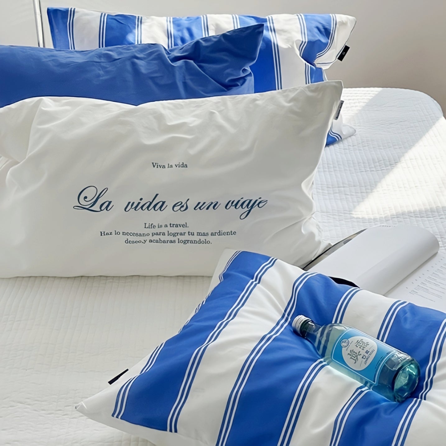 ホワイトブルーミックス枕カバー