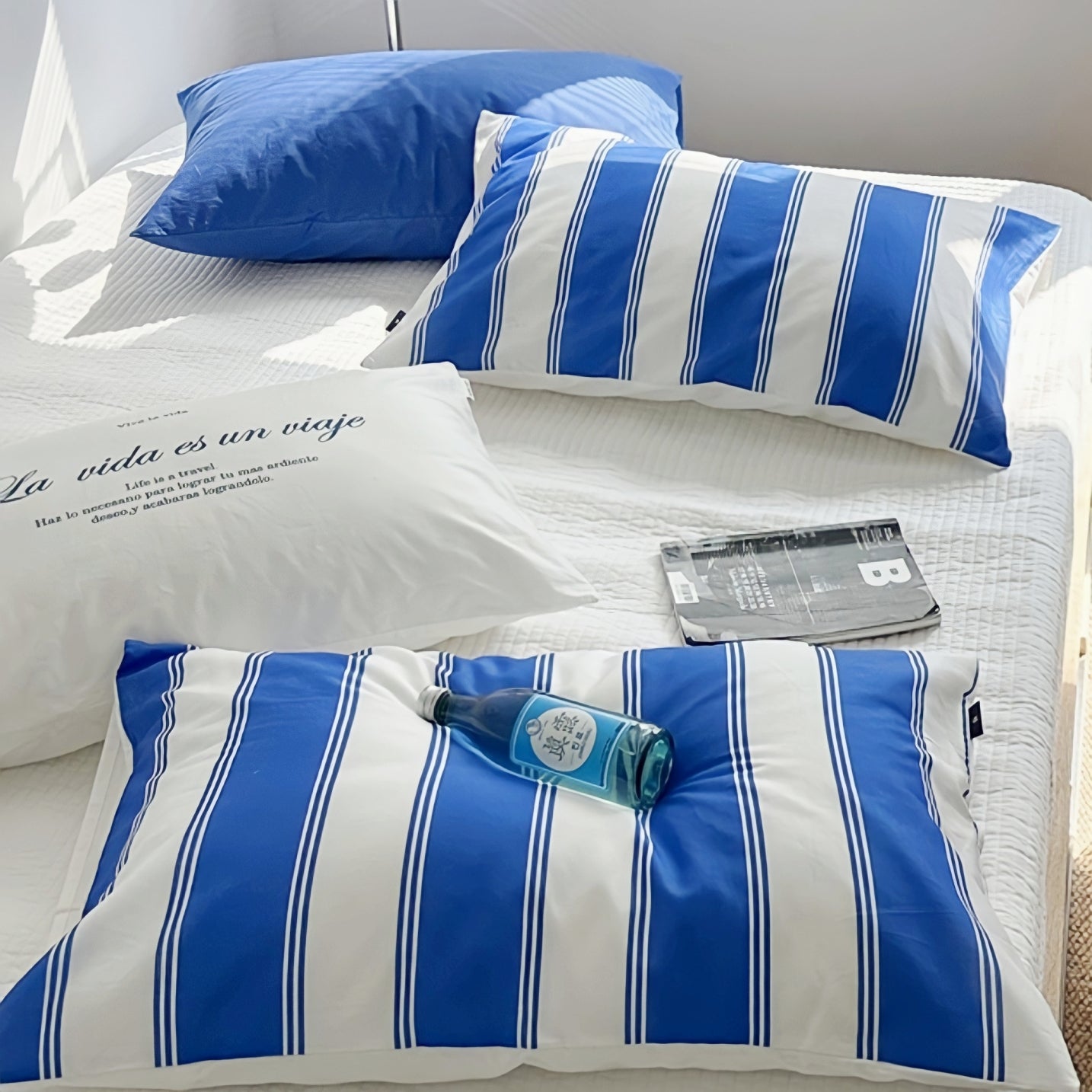 ホワイトブルーミックス枕カバー