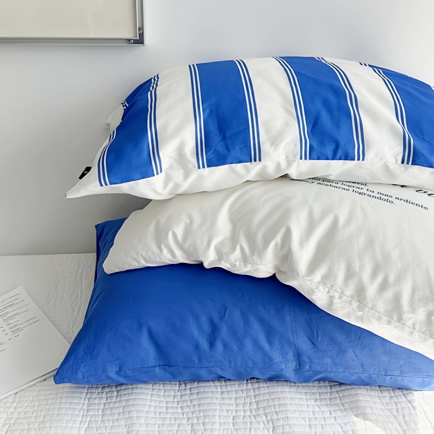 ホワイトブルーミックス枕カバー