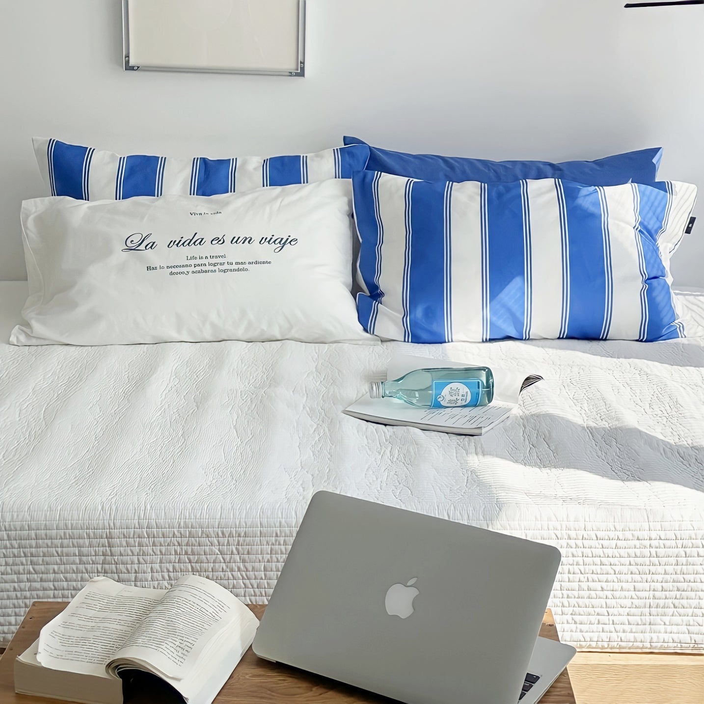 ホワイトブルーミックス枕カバー