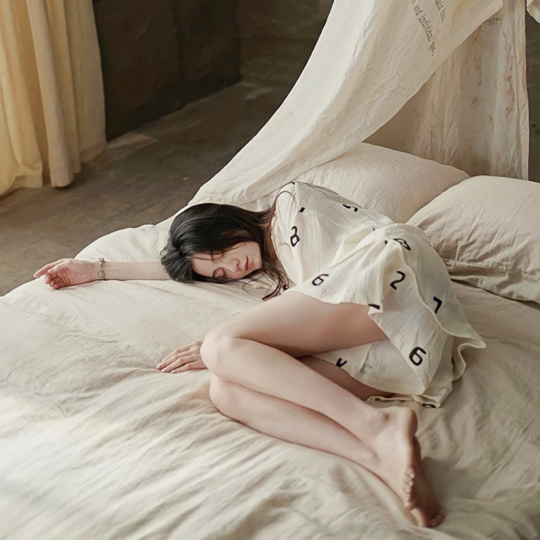 Number Print Cotton Gauze Pajamas 