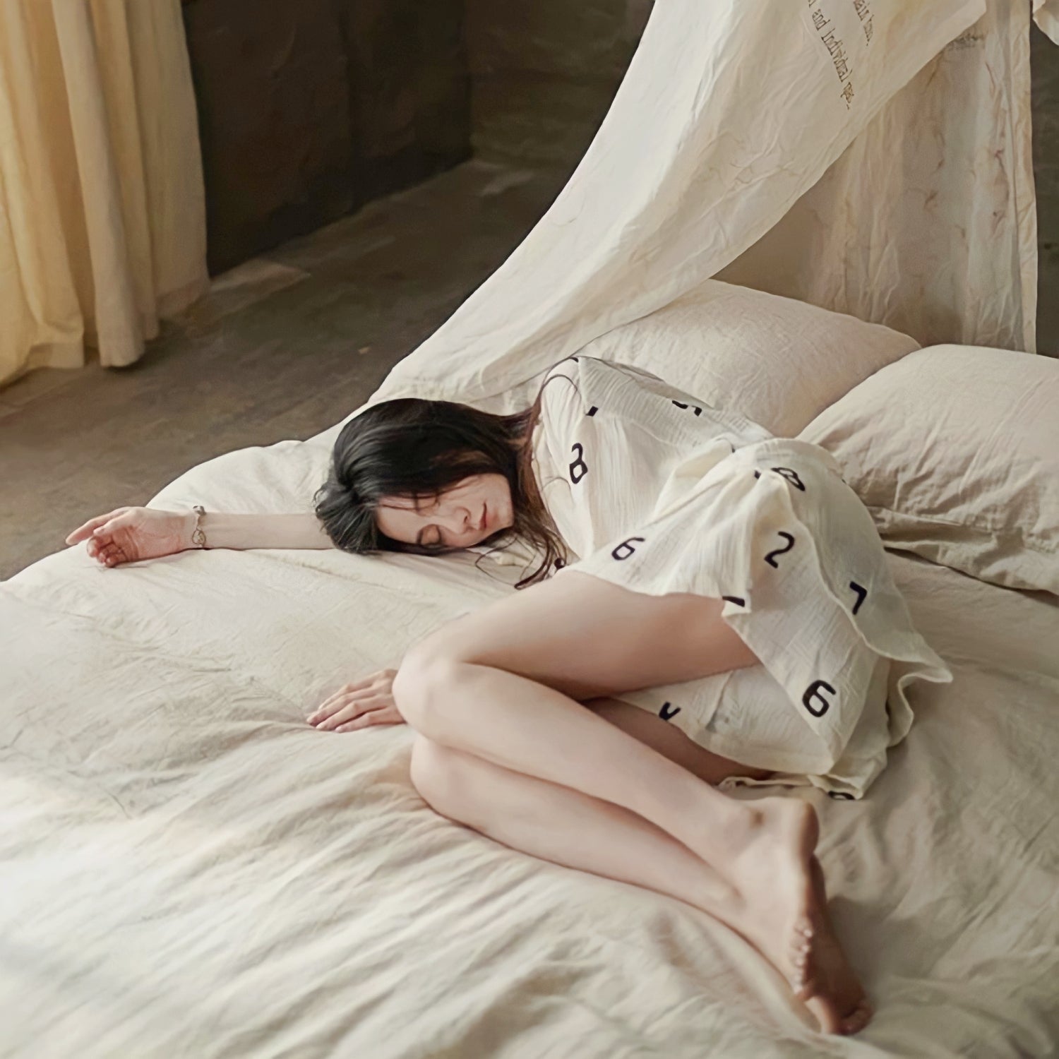 Number Print Cotton Gauze Pajamas 