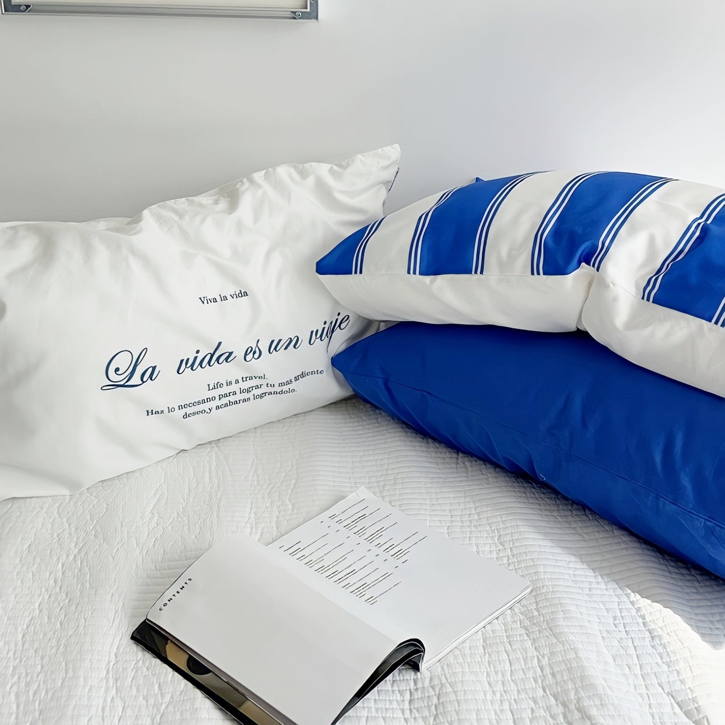 ホワイトブルーミックス枕カバー