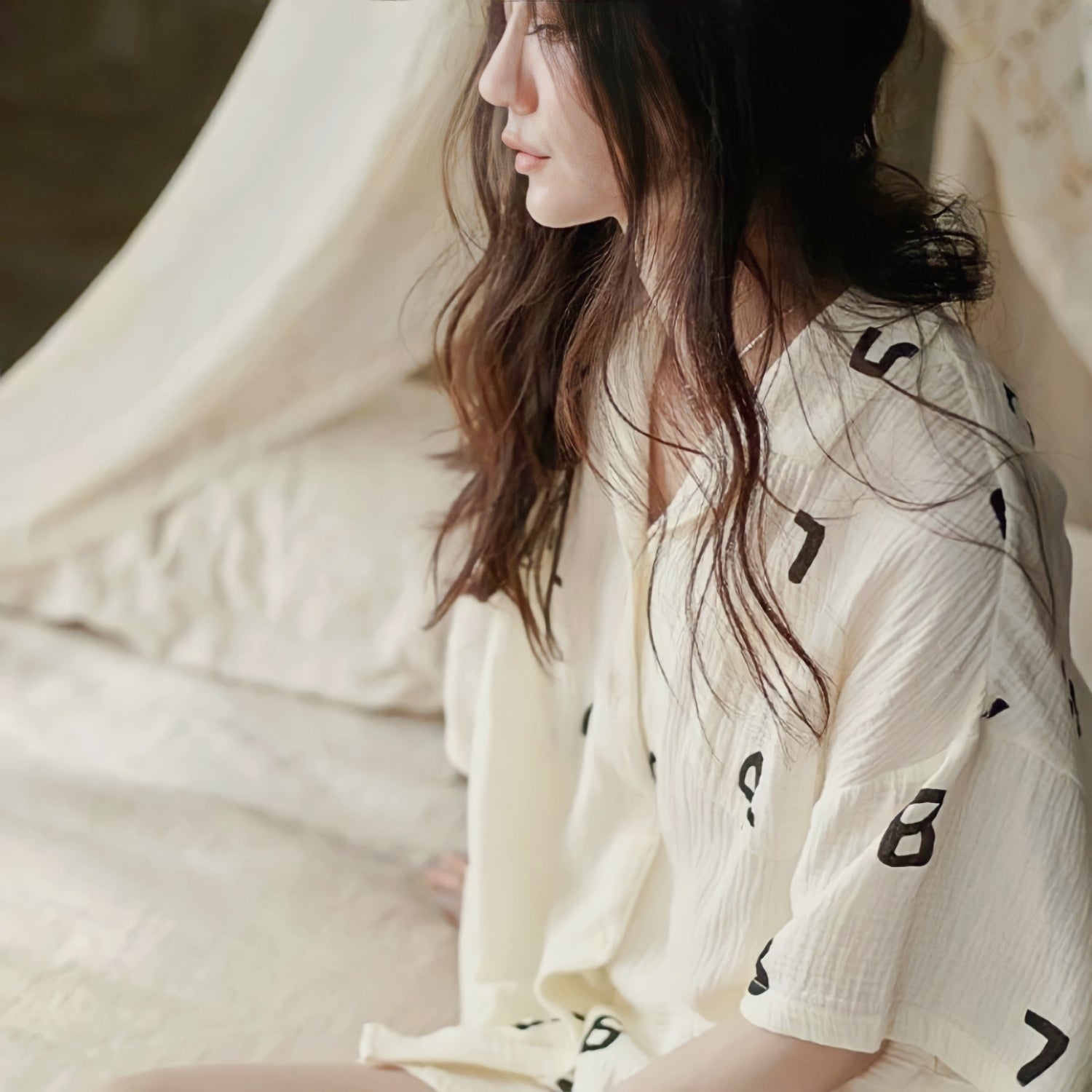 Number Print Cotton Gauze Pajamas 
