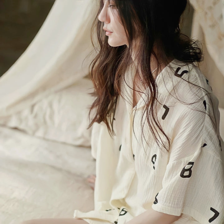 Number Print Cotton Gauze Pajamas 
