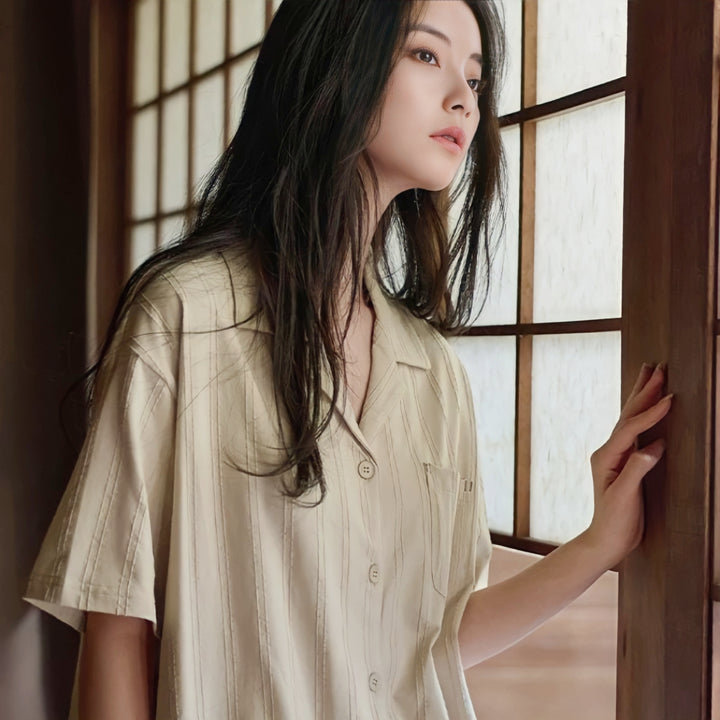 Cotton Stripe Natural Pajamas 