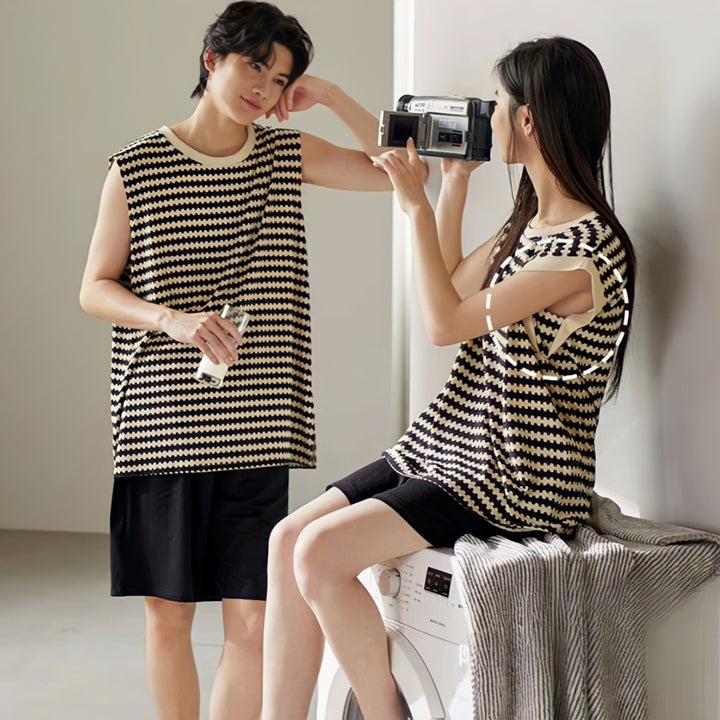 Wave border sleeveless loungewear 