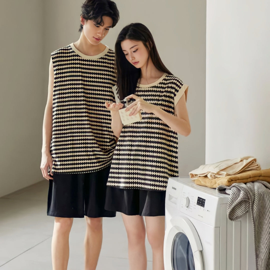 Wave border sleeveless loungewear 