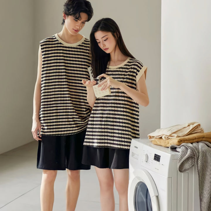 Wave border sleeveless loungewear 