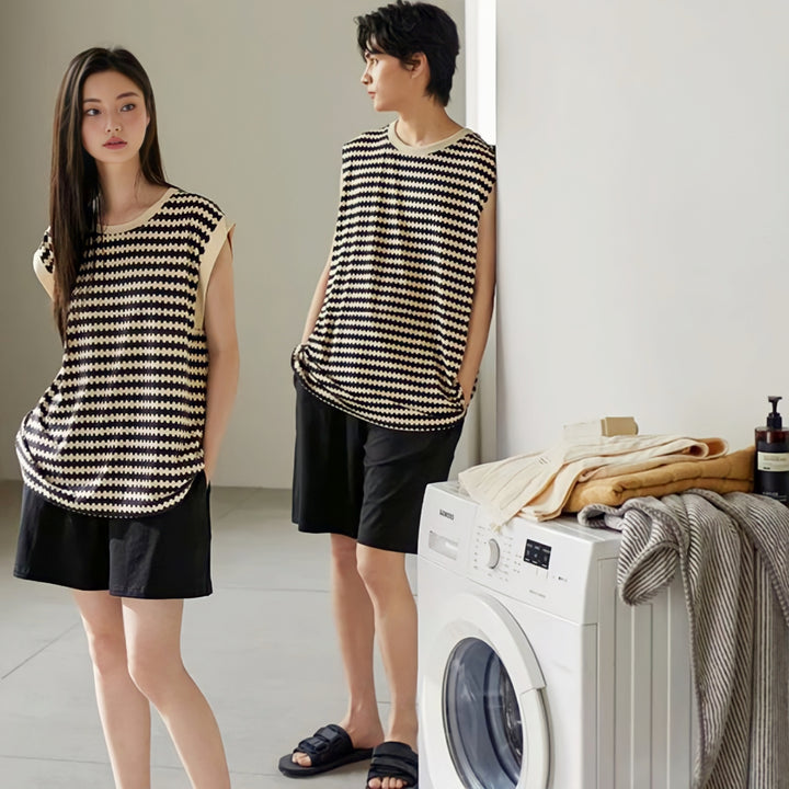 Wave border sleeveless loungewear 