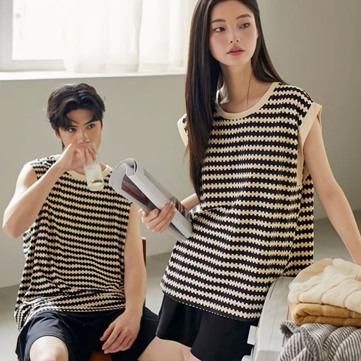 Wave border sleeveless loungewear 