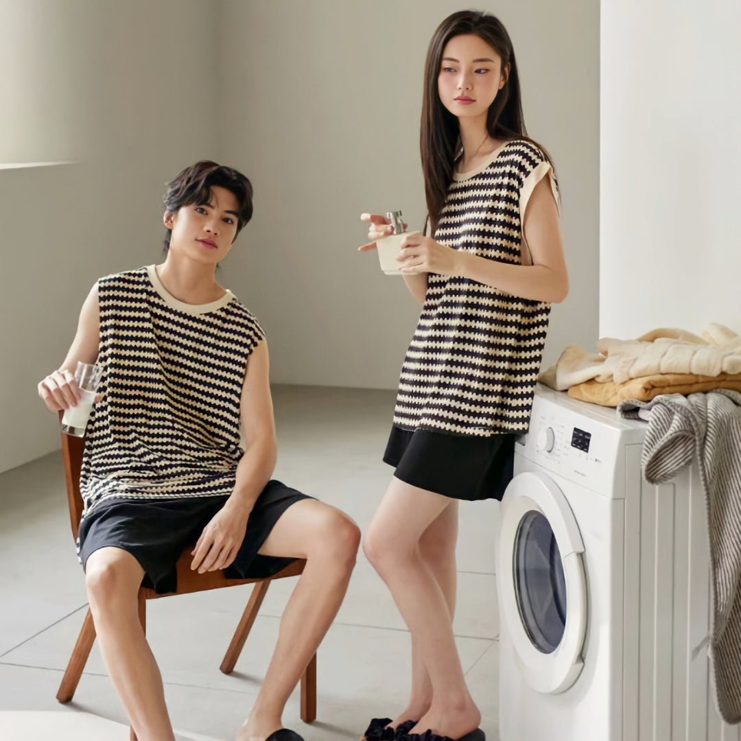 Wave border sleeveless loungewear 