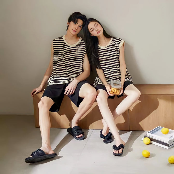Wave border sleeveless loungewear 