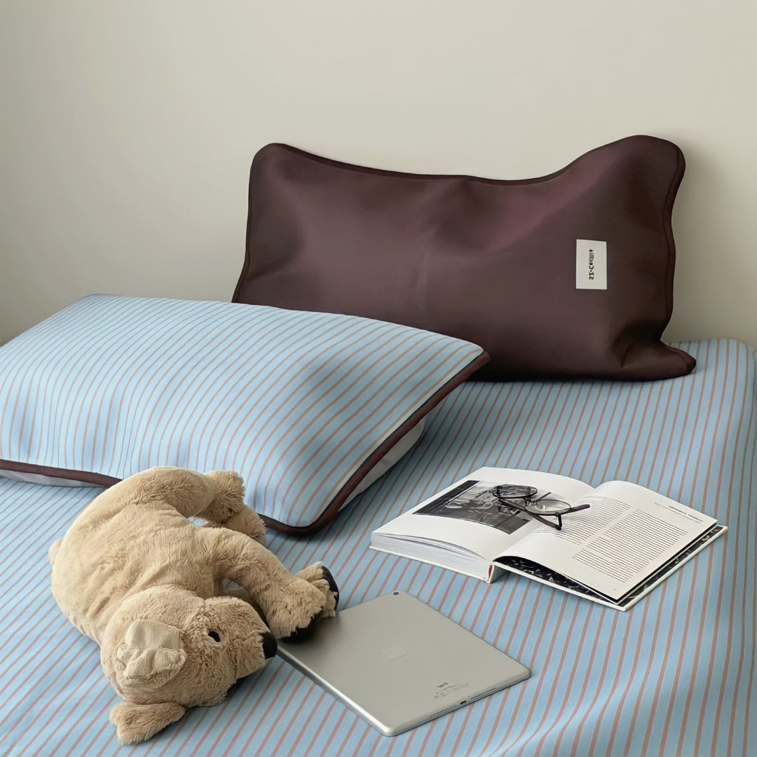Soft Cool Ice Silk Stripe Mat Set Blue Coffee