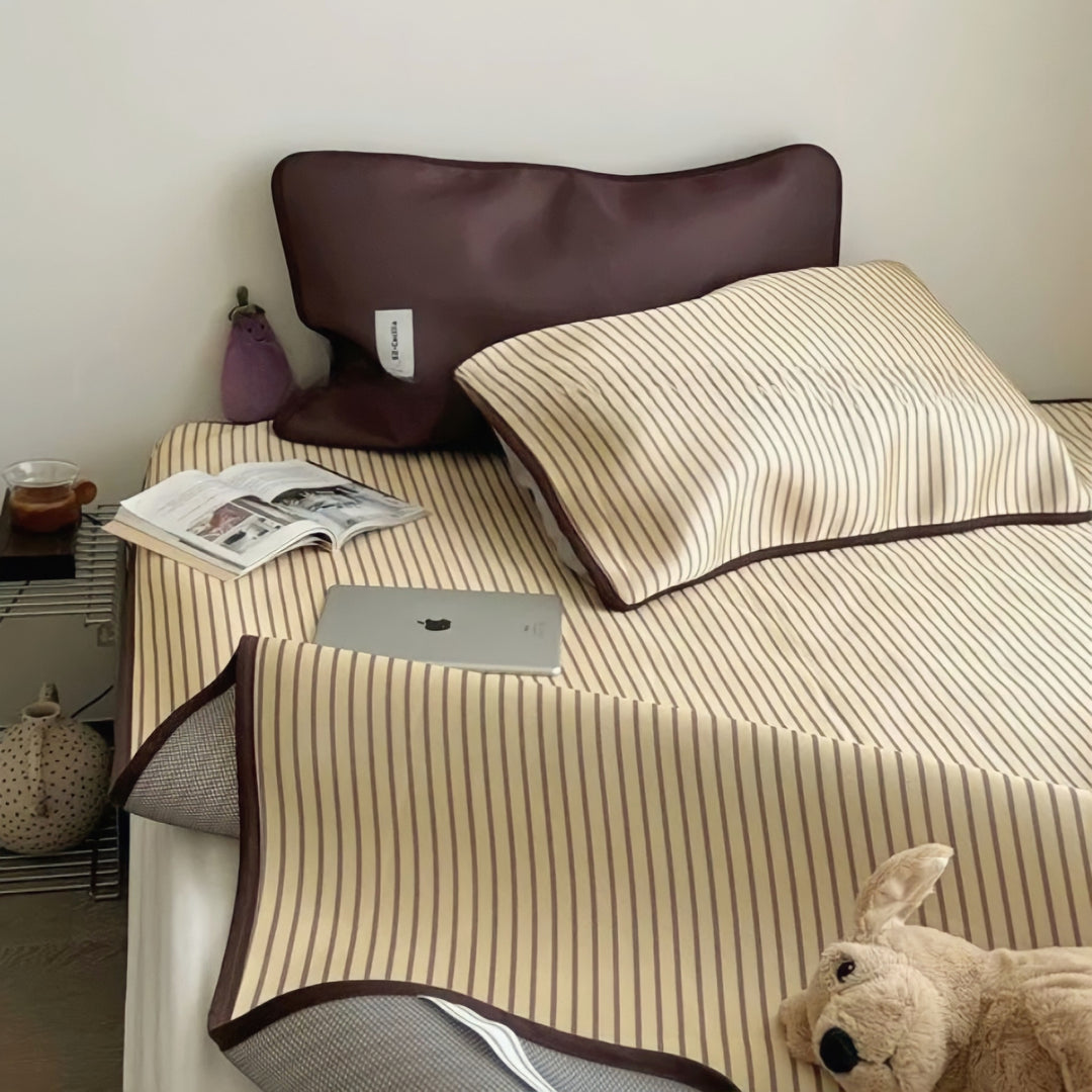 Soft Cool Ice Silk Stripe Mat Set Yellow