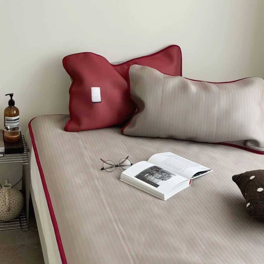 Soft Cool Ice Silk Stripe Mat Set Red