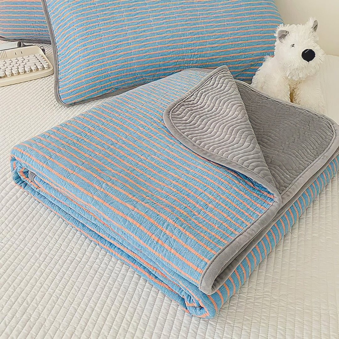 Cotton fleece reversible quilting "blue-gray stripes"