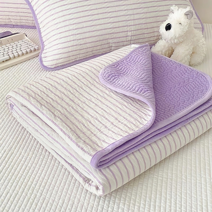Cotton fleece reversible quilting "purple stripe"