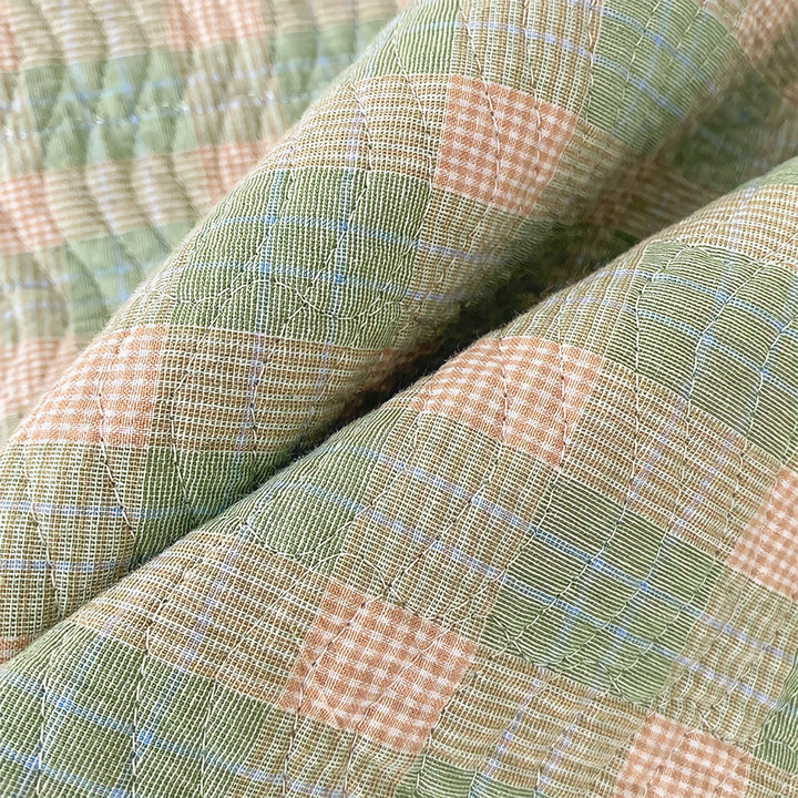 Cotton fleece reversible quilting "Green check"