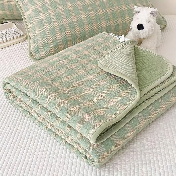 Cotton fleece reversible quilting "Green check"