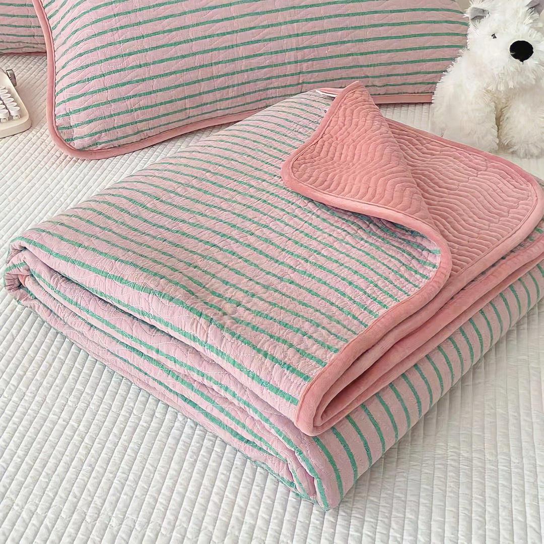 Cotton fleece reversible quilting "pink stripe"