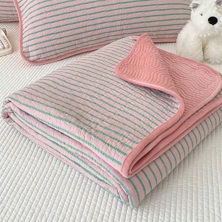 Cotton fleece reversible quilting "pink stripe"