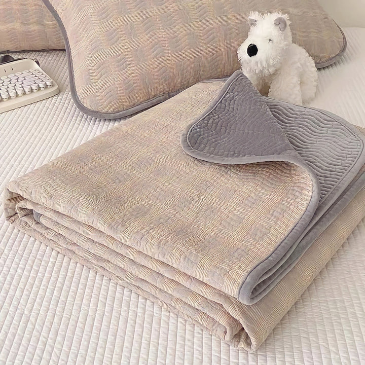 Cotton fleece reversible quilting "beige check"