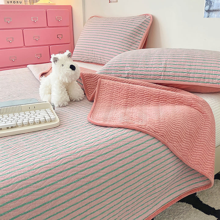 Cotton fleece reversible quilting "pink stripe"