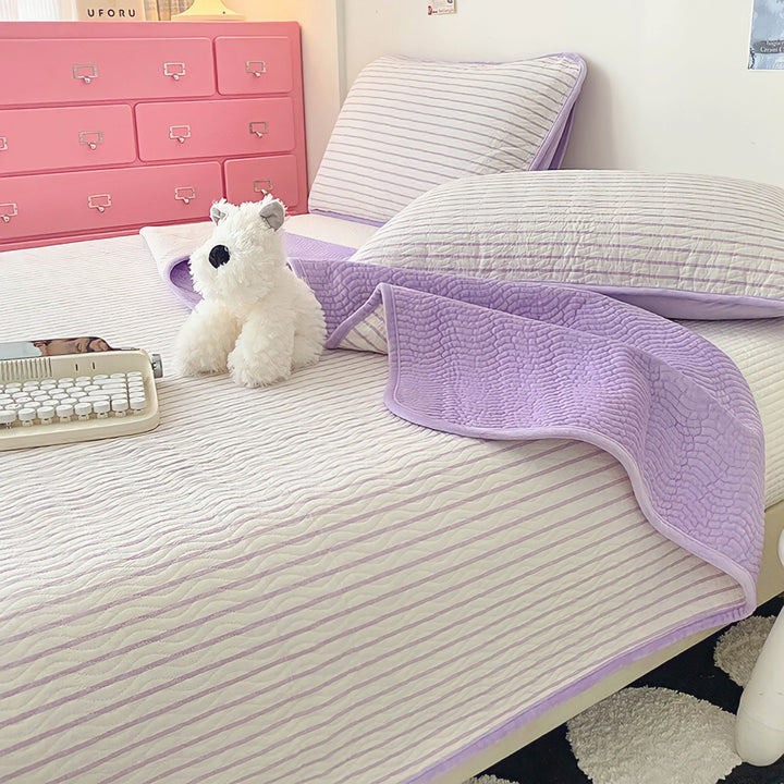 Cotton fleece reversible quilting "purple stripe"